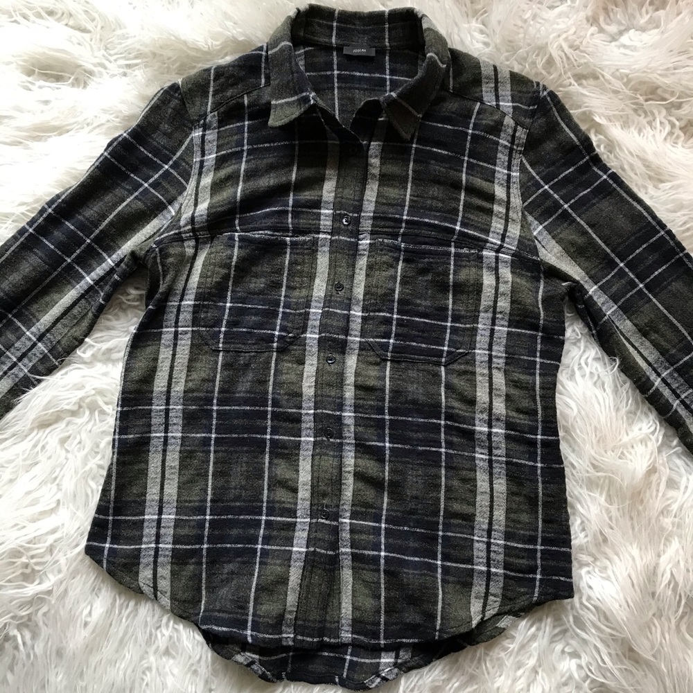 JOSEPH CASH WOOL CHECK GREEN BLUE WHITE PLAID